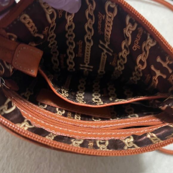 Tignanello Orange Brown Gen Leather Crossbody Bag - Picture 9 of 14